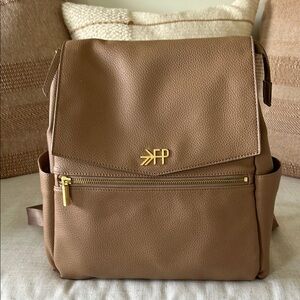 Freshly Picked Tan Backpack with Boxy Shape and Flap Closure